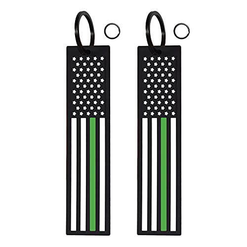 Wosite 2 Pack American Flag Keychain Tag With Key Ring For Men Women Keys, Cars, Motorcycles, Bicycle, Backpacks, Luggage, And Gifts (Green Line) #TOP2