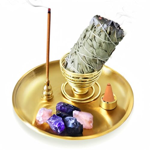 Lajiakoy® Quemador de Incienso, Porta Incienso Diseño 4 en 1 y Recogedor de Cenizas Extraíble Se Puede Combinar o Utilizar Individualmente, Incensario Decoración Hogar(Redondo) (Redondo)