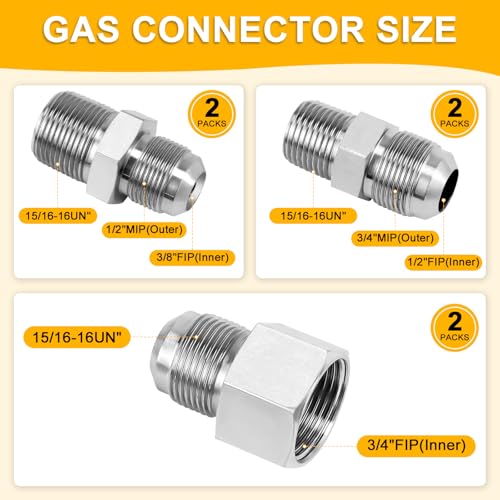 AMI PARTS 48" Flexible Gas Line Kit Yellow Coated, Gas Hose Connector Kit for Dryer, Stove, Water Heater,5/8" OD(1/2" ID) Stainless Steel Gas Line with Connector 1/2" MIP &1/2"FIP & 3/4"MIP Fitting by AMI PARTS - Used condition - Image 3