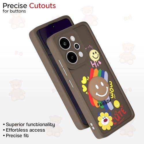 Image of Pikkme Back Cover for Realme P4 Power 5G | Soft Silicone| Cute Rainbow Smile & 3D Cartoon Flower Design | Shockproof Raised Camera Protection Bumper Case (Brown)