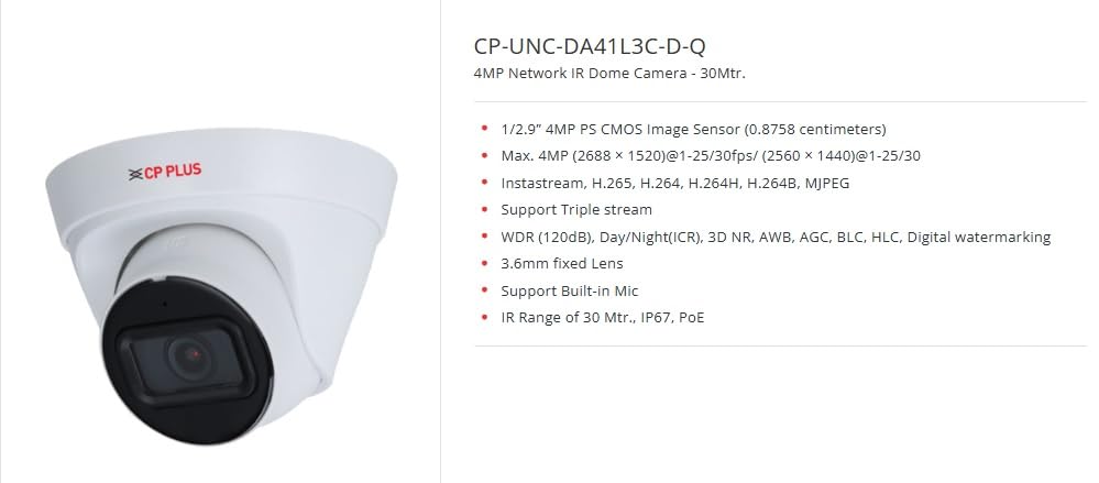 Image of CP Plus 4MP IP Network Night Vision with Audio Recording 4 CCTV Camera Set with (4 CH NVR,Outdoor bullete-2Nos,Indoor Dome-2Nos,4+2 Port POE Switch-1Nos,1TB Hard Drive
