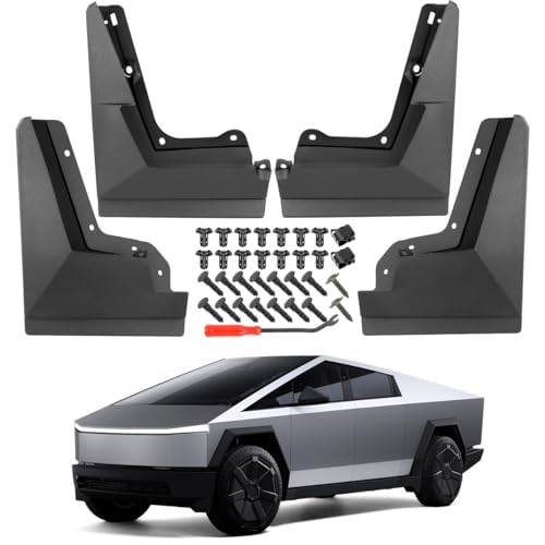 Image of Mud Flaps Splash Guards - Compatible with Tesla Cybertruck 2023 2024,No Drilling No Tape Vehicle Fenders Sediment Protection Mudguards Tire Protector Mudflaps All Weather(Set of 4), Black