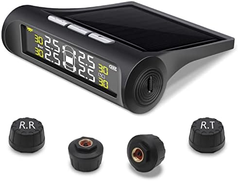 COSTYERT Tire Pressure Monitoring System-Solar Charge, 6 Alarm Modes, LCD Color Display, Real Time Pressure and Temperature with 4 External TPMS Sensors(0-51psi)