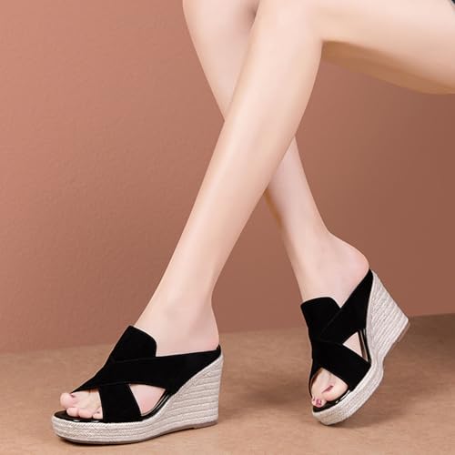 Platform Wedge Sandals for Women, Slip On Sandal, Open Toe Shoes, Women's Summer High Heel Casual Vacation Beach Sandals, 3.34" Heels Comfortable Soft Arch Support Sandals4