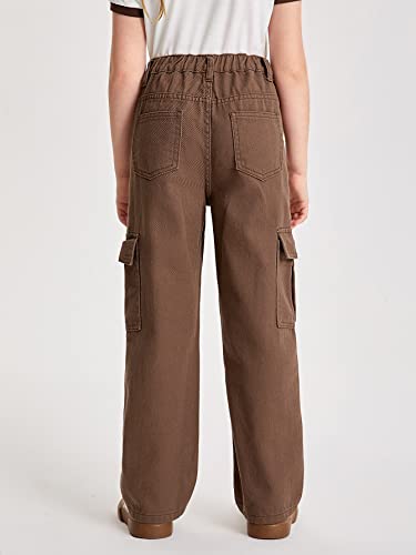 Verdusa Girl's Denim Cargo Pants Casual Jeans Elastic Waist Straight Leg with Pocket Daily Streetwear2