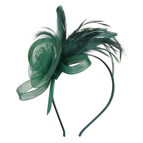 CHIC DIARY Fascinators for Women Tea Party Hat Headband Clip Hats Wedding Flower Feather Headpiece for Cocktail Party(Green)