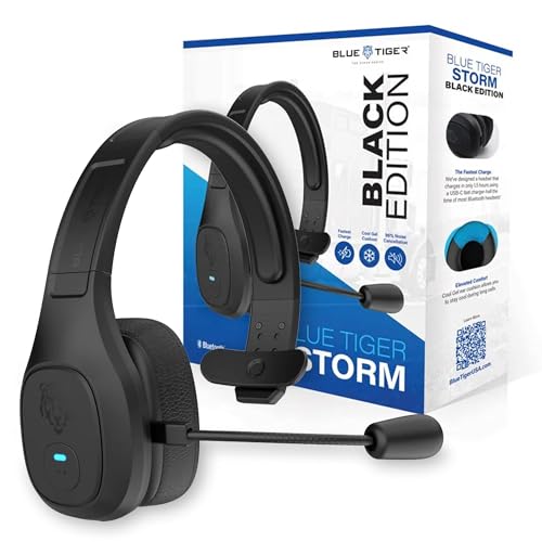 Blue Tiger Storm Black - Premium Trucker Bluetooth Headset - Wireless Noise C...