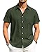 Alimens & Gentle Mens Linen Shirts Short Sleeve Button Down Shirts Wrinkle Free Casual Vacation Beach Summer Tops,Olive Green,L