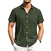 Alimens & Gentle Mens Linen Shirts Short Sleeve Button Down Shirts Wrinkle Free Casual Vacation Beach Summer Tops