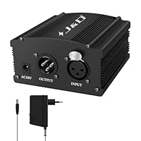 J&D 48V Phantom Power Supply, 1-Kanal Design mit Adapter, Kompatibel mit Allen Kondensatormikrofonen, Ideal für professionelle Musikaufnahmen und Studioanwendungen, Schwarz
