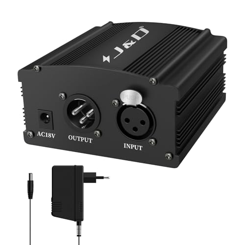 J&D Fuente de Alimentación Phantom 48V, Diseño de 1 Canal con Adaptador, Compatible con Todos los Micrófonos de Condensador, Ideal para Grabación Musical Profesional y Uso en Estudio, Negro J&D Fuente de Alimentación Phantom 48V, Diseño de 1 Canal con Adaptador, Compatible con Todos los Micrófonos de Condensador, Ideal para Grabación Musical Profesional y Uso en Estudio, Negro