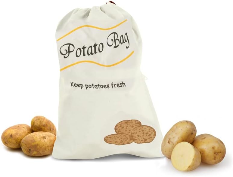 3 Pack Vegetable Storage Bags for Potatoes Onions Garlic, Drawstring with Side Zipper, Reusable Cotton Produce Bags, Light-Blocking Kitchen Pantry Storage image 5