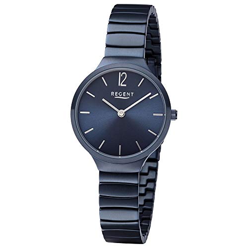 Preisvergleich Produktbild REGENT Damenarmbanduhr Edelstahl blau mit Edelstahlarmband blau BA-557