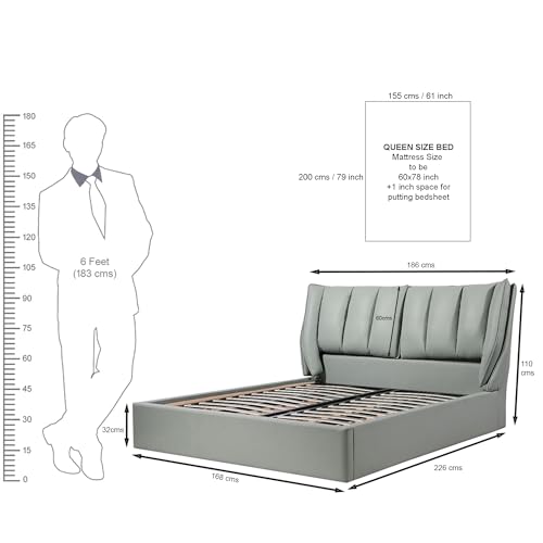 Image of The Attic Rivera Modern Queen Size Hydraulic Storage Bed with Soft Cushion Headboard Sage Green