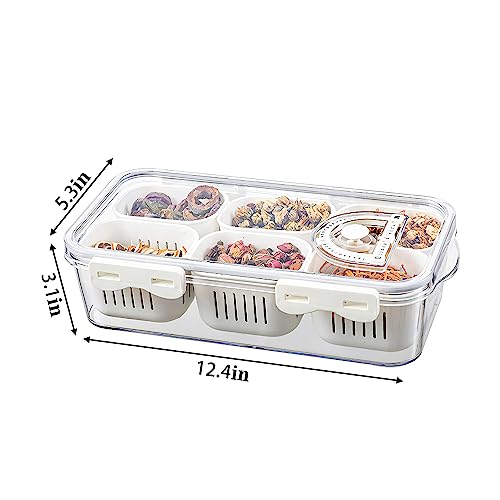 MineSign Divided Food Serving Tray with Lids Stackable Snackle Box for Candy Nuts Spice Fruit&Veggie Container with 6 Small Dividers Plastic Storage Bins for Fridge Pantry Freezer - Thumbnail 3