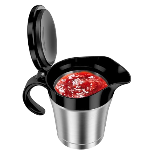 Insulated Gravy Boat 450ml Gravy Jug with Hinged Lid Double Wall Insulated Sauce Pitcher Stainless Steel Sauce Jug Portable Gravy Warmer Pitcher for Dinner Party (Black)