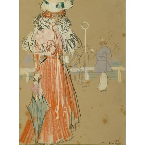 Ramon Casas Figurine féminine en rouge ARTICULOZY affiche grand format contre murs ternes