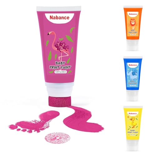 Nabance Kit Empreinte Bebe Avec Attachement Éponge, Encre pour Empreinte Bebe Non Toxique et Lavable, Cadeau Naissance, Souvenir Bébé à Créer, Les Bricolages Familiaux, Cadeau de Noël - Rose