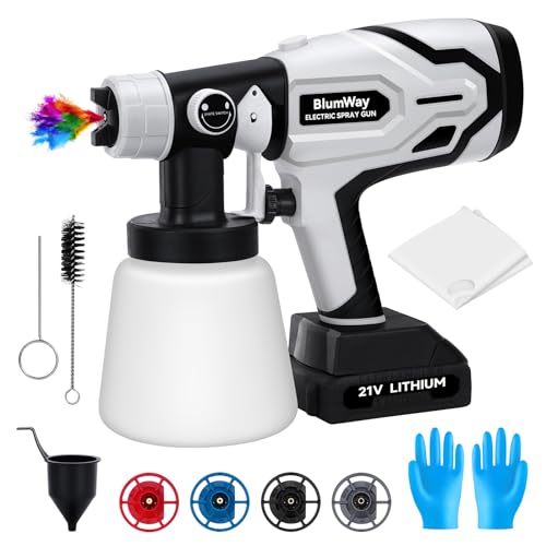 BlumWay Cordless Paint Sprayer,Upgraded HVLP Paint Sprayer with 1L Container, 400W Electric Paint