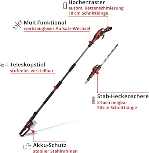 Einhell Professional Akku-Multifunktionswerkzeug GP-HC 18/5020 Li T BL-Solo Power X-Change (18 V, Brushless, 50 cm Heckenschere, 18 cm Hochentaster, Teleskopstiel, ohne Akku)