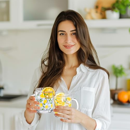Whaline 4Pcs Lemon Glass Coffee Mugs with Handle Lemon Leaves Coffee Cups Summer Beverage Mugs for Hot Cold Drinks Water Tea Milk by Whaline - Used condition - Image 5