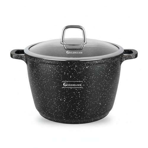 GOLDMANN 20 CM Aluguss Kochtopf 4L | Suppentopf Schmortopf induktionsgeeignet mit Keramik Antihaftbeschichtung & Glasdeckel, spülmaschinengeeignet GOLDMANN 20 CM Aluguss Kochtopf 4L | Suppentopf Schmortopf induktionsgeeignet mit Keramik Antihaftbeschichtung & Glasdeckel, spülmaschinengeeignet