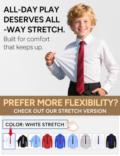 Image of Boys Long Sleeve Button-Down Dress Shirts with Tie: 2 Fabrics (Stretch /Standard) & 2 Fits (Regular /Husky)