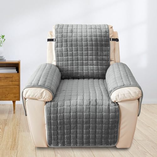 SEMGABO Sesselschoner für Relaxsessel, Fernsehsessel Schutzbezug, Sesselüberwurf mit Armlehnen, mit Taschen und Gummiband, Schutz vor Schmutz und Kratzern, Dunkelgrau, 1 Sitz(53 * 190cm)
