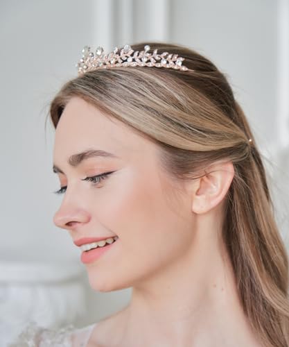 Lovelyshop Royal Crystal Princess Alloy Tiara Headpiece for Girls in Wedding Party-Rose Gold