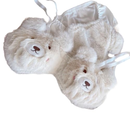 Soutien-gorge et culotte en fourrure motif ours en peluche pour femme, coloris abricot taille M