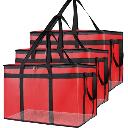 Bodaon 3 Pack Insulated Food Delivery Bags with Hard Bottom, XXXL Cooler