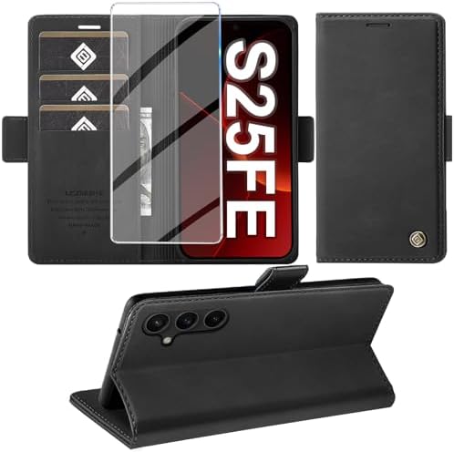 Giyer Handyhülle für Samsung Galaxy S25 FE Hülle mit Schutzfolie, Schutzhülle PU Leder Wallet Flip Case Standfunktion Kartenfach Stoßfest Klapphülle für Samsung S25 FE 5G Cover Tas