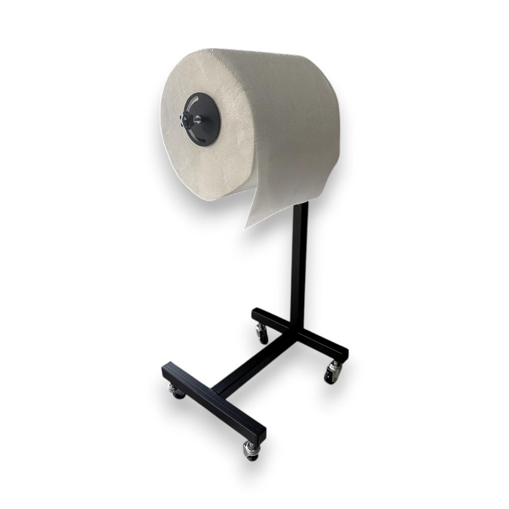 Porta Rotolo Industriale Regolabile in Altezza con Base su Ruote – Misure 36x31 cm, Altezza Variabile 70-115 cm, Ideale per Uso Professionale