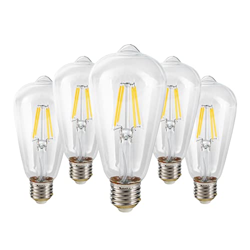 O·Lankeji Ampoules à intensité Variable Edison LED 6 W 60 W équivalent Lot de 6 2700 K Jaune Chaud 800 lumens CRI85+ Standard E27 Base à vis ST58 Ampoule à Filament de Style Ancien (Couleur : Blanc) Cover