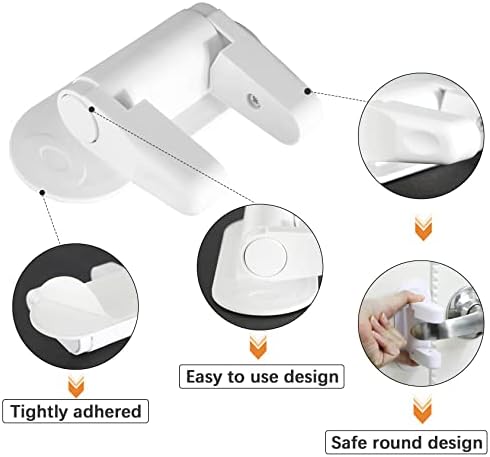 Kcmell Door Handle Lock, 3 PCS White Child Door Lever Lock, Self-Adhesive Baby Proofing Safety Door Lock Without Drilling, Universal Door Lever Lock for Children and Pets