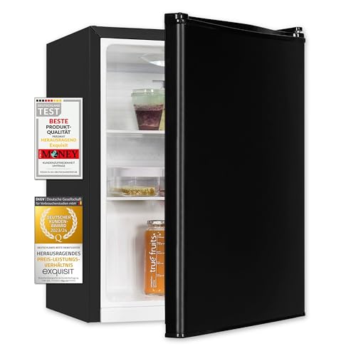 Exquisit Mini Kühlschrank KB60-V-090E schwarz | 52 l Nutzinhalt | LED-Innenbeleuchtung | Glasablagen | 45cm Breite