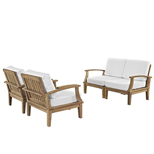 Modway Marina Premium Grade A Teak Wood 4-Piece Outdoor Patio Furniture Set In Natural White #TOP1