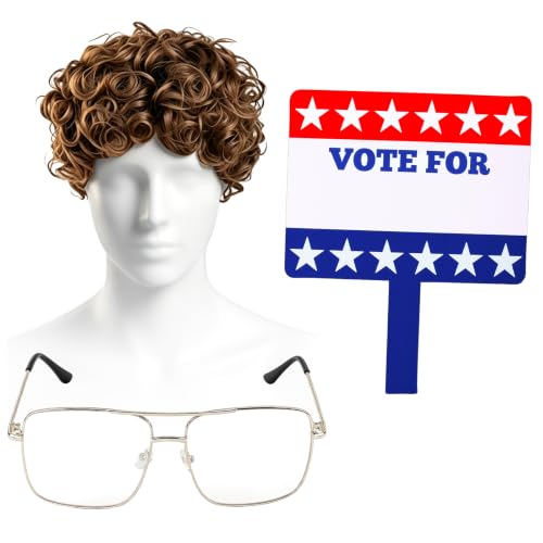 Retro Vote Costume Accessory Kit Wig Glasses Campaign Sign for Cosplay | Vote Costume Accessory, Retro Movie Cosplay Cosutme, Halloween Election Dress Up