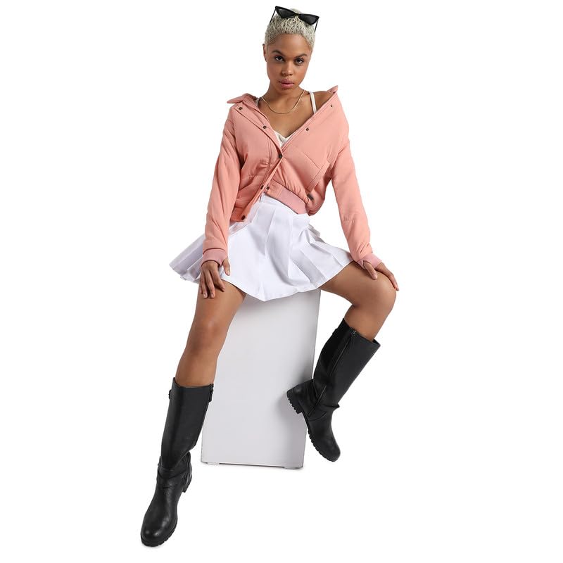 Image of PINACOLADA Women's Pink Puffer Regular Fit Bomber Jacket For Winter Wear | Standing Collar | Full Sleeve | Buttoned | Casual Jacket For Woman & Girl | Western Stylish Jacket For Women
