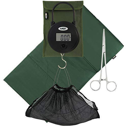 DNA Quickfish Digital Carp Coarse 25kg Fishing Scales with Tare Function Soft Green Unhooking Mat with Fold Over Straps Soft Mesh Weighing Sling, 6"
