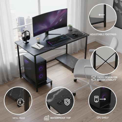 Image of RIZIK STORE Folding Study Table for Small Spaces | 36 x 24 Inch Computer Desk with Laminated Top & Metal Frame | Space-Saving Writing Desk for Home Office, Bedroom, Study & Kids Room (Marble Black)
