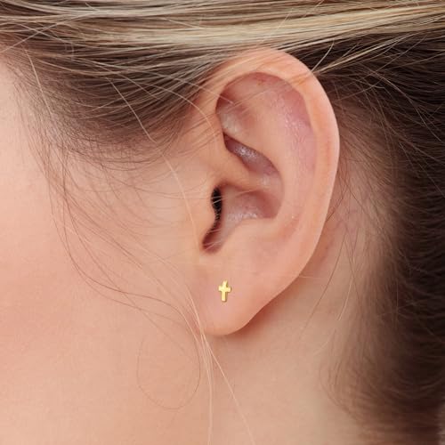 925 Sterling Silver Stud Earrings for Women,Women's 18K Gold Plated Dainty Jewelry Earrings with Post,Cross/Bar/Heart/Moon/Star/Lightning/Love Knot/Flower/Butterfly/Triangle Cut.2