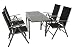 Produktbild DEGAMO Balkongarnitur Amalfi 5-teilig, 4X Klappsessel aus Aluminium Silbergrau und Textilgewebe schwarz, 1x Ausziehtisch 65/130x65cm grau + Glasplatte dunkelgrau