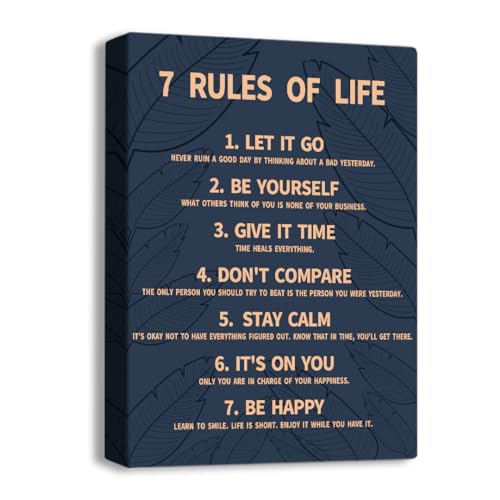 7 Rules Of Life Canvas Decoration Painting, Suitable For Office, School, Library,Home (29x38cm) Framed (Blue-7)
