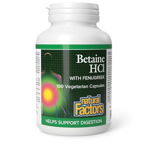 Natural Factors Betaine HCL with Fenugreek 500 mg, 180 Veg Caps
