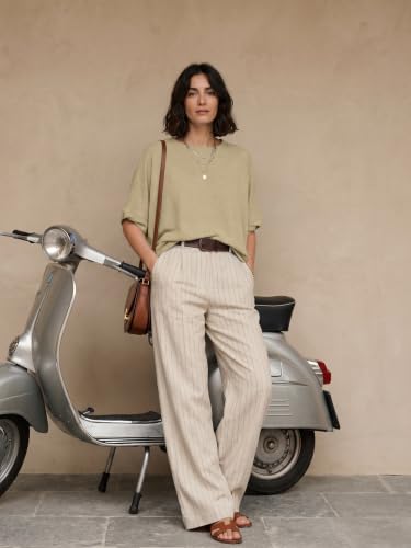 Lepunuo Womens Summer Tops Oversized Short Sleeve Shirts Light Apricot-Medium — view 2