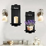 2 Set Farmhouse Candle Sconces Wall Hanging Wooden Wall-Mount Candle Holders Handmade Rustic Wall Dé