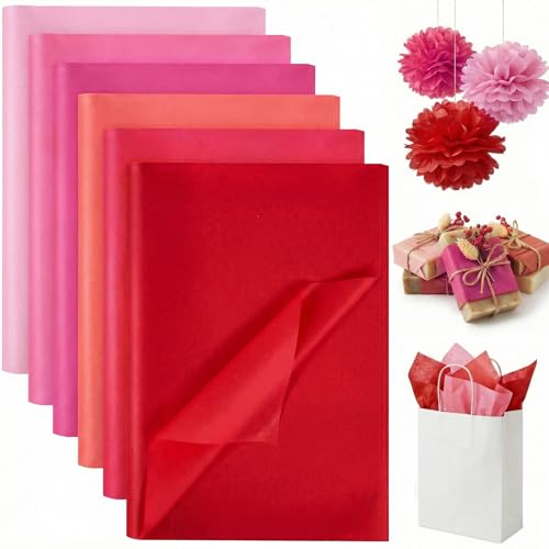 Koogel 330 Sheets Red and Pink Tissue Paper, 6 Colors, 14 X 10 inches