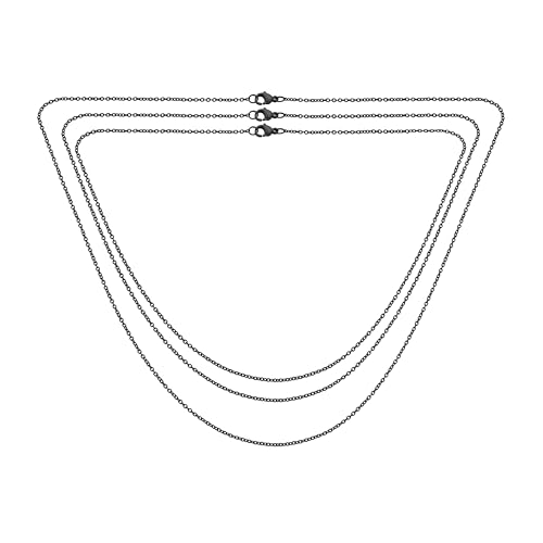 Collier chaîne Rolo acier inoxydable noir maille fine 2.5mm lot de 3 tailles