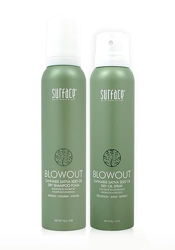 Surface Hair Blowout Volumizing Duo Blowout Dry Shampoo Foam PLUS Blowout Dry Oil Spray, protección de acabado premium con aceite de babasú y